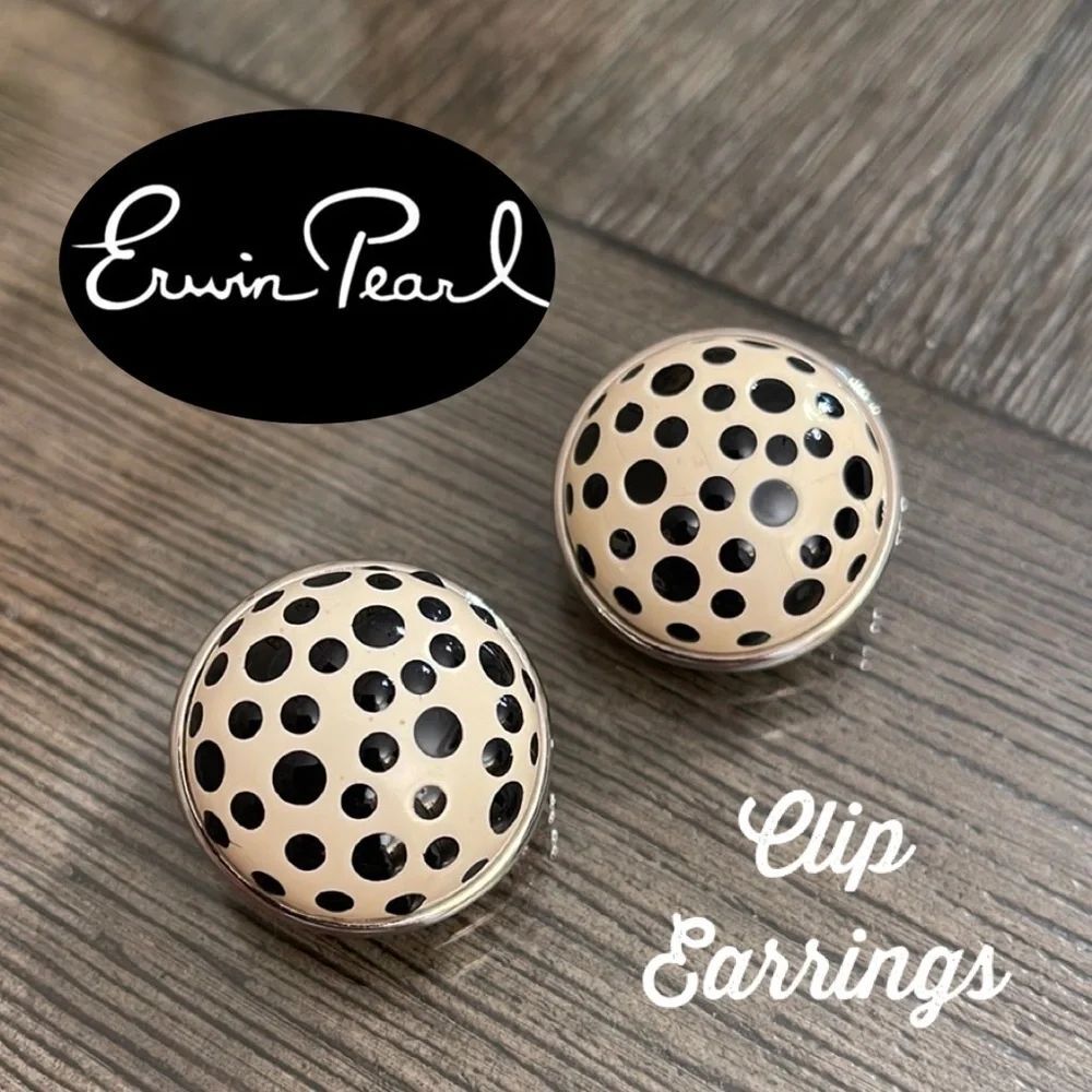 Vintage Erwin Pearl Polka Dot Round Dome Clip Earrings